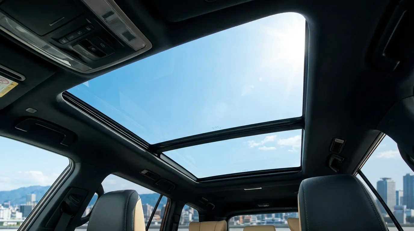 ハリアーの車内から見上げたパノラマルーフ