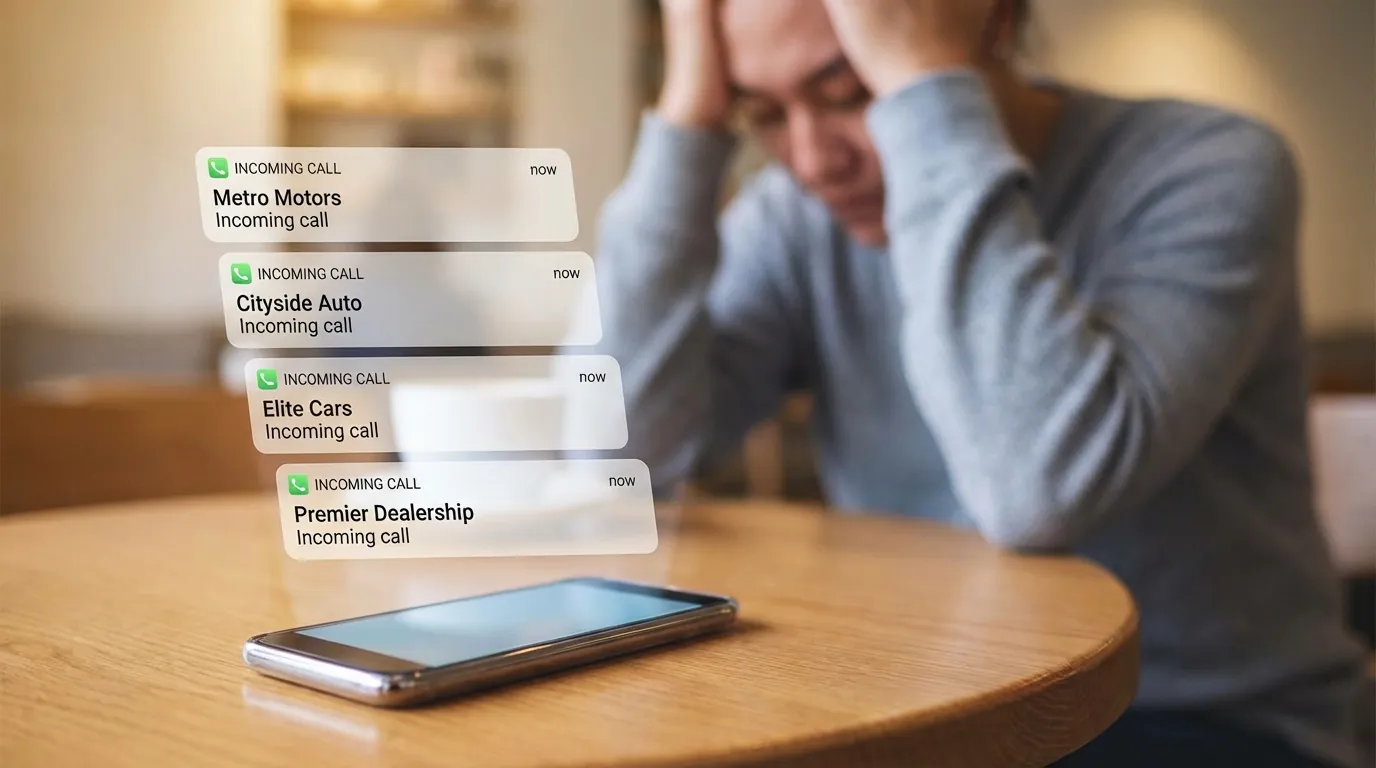 一括査定に登録した直後、スマホに大量の着信通知が来ている画面