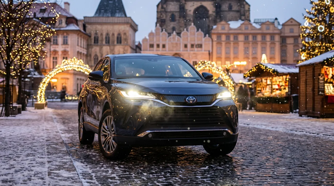 夕暮れ時の街中に佇むハリアー60系後期