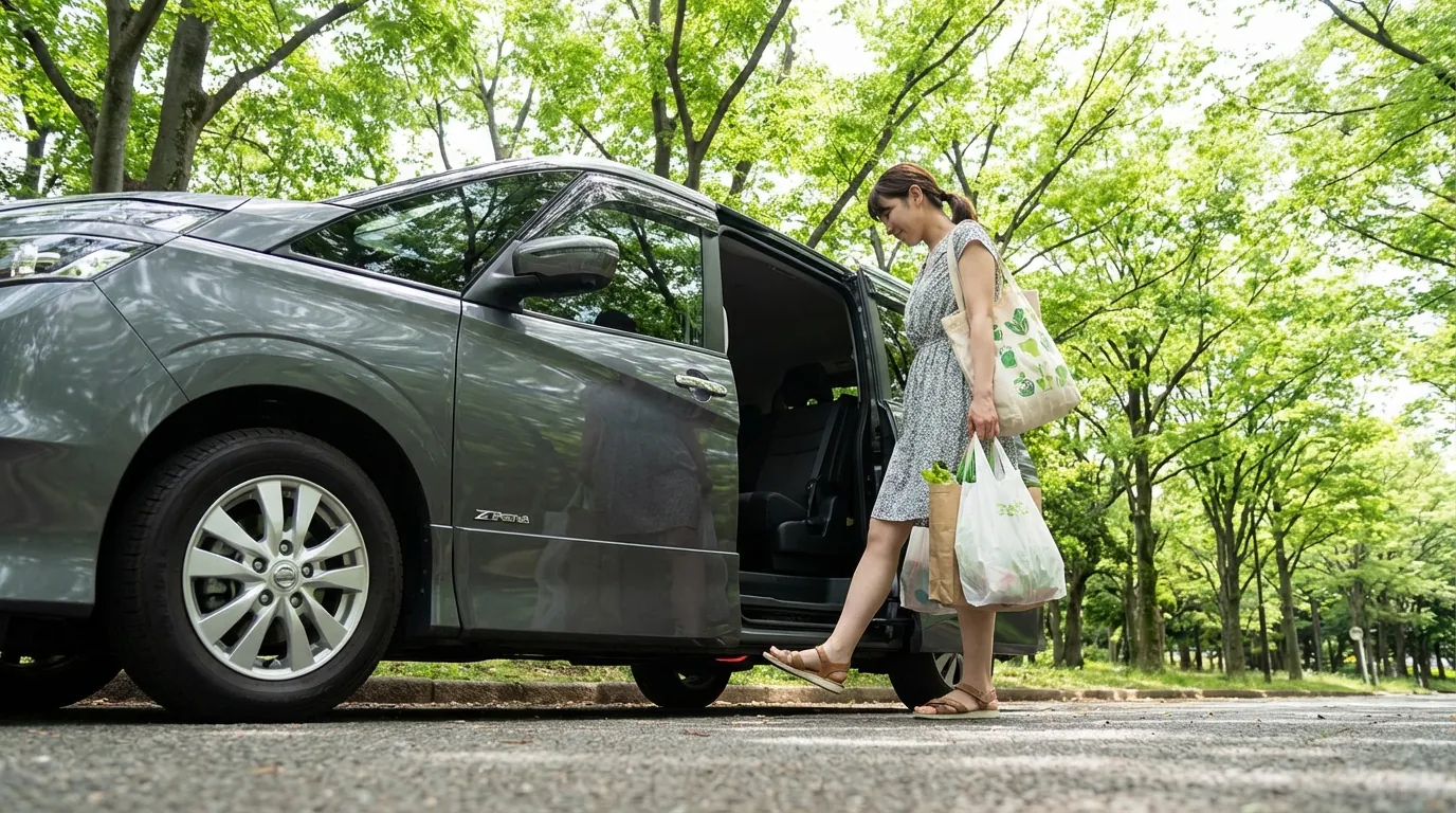 C27セレナのハンズフリースライドドアを使用しているシーン