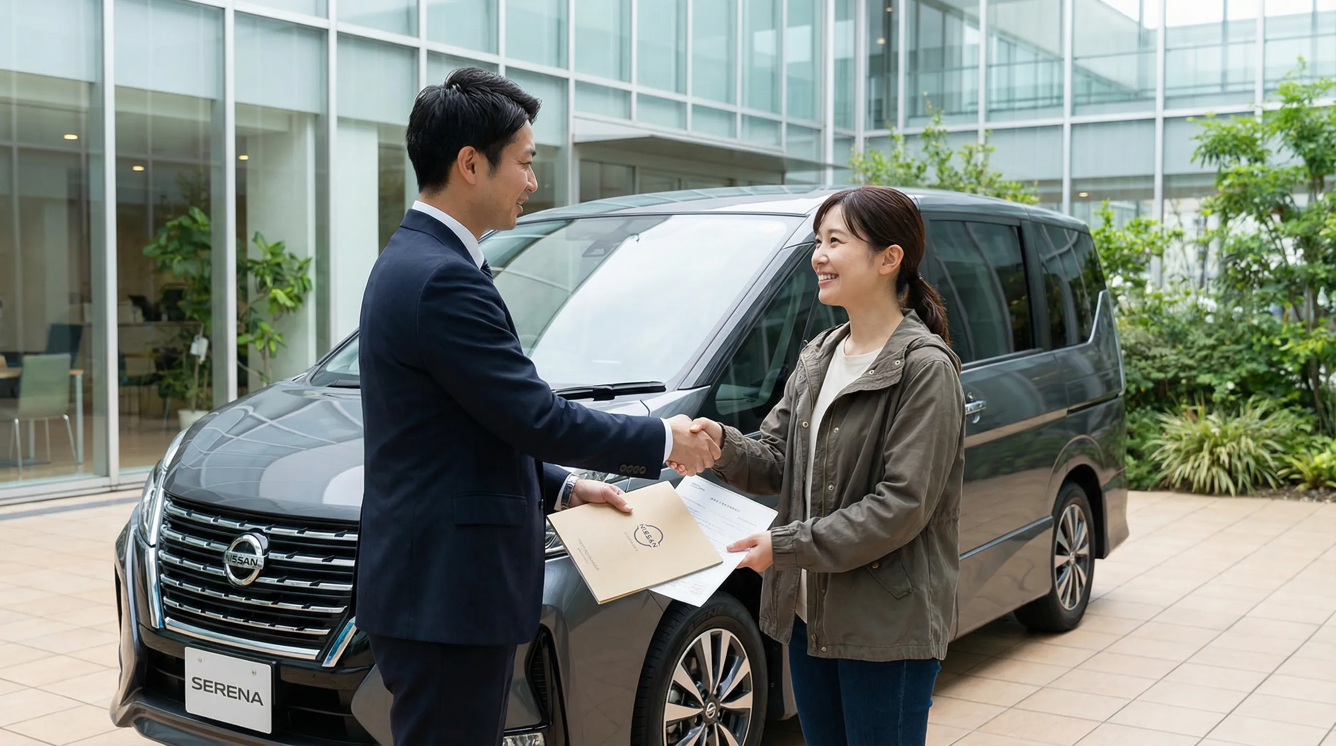 整備工場のピットで、真剣な表情の整備士がセレナのOBDポートに日産専用故障診断機を接続し、モニター画面を凝視している様子