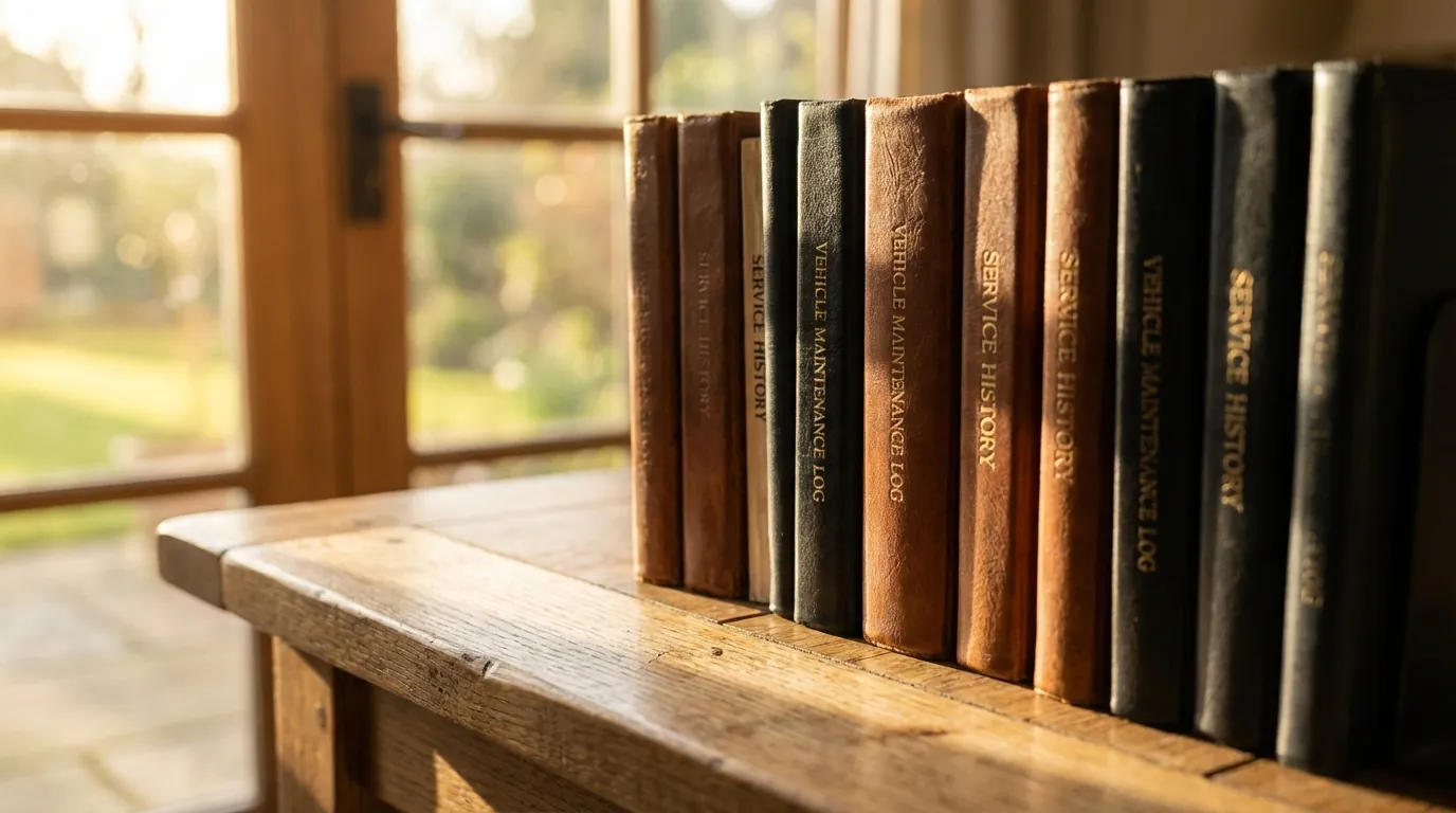 点検記録簿（メンテナンスノート）がズラリと並んでいる画像