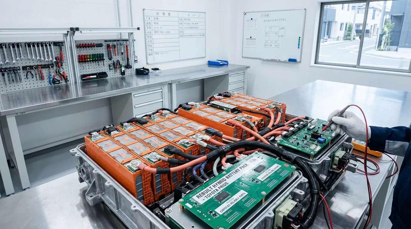 リビルトバッテリーと新品バッテリーの比較。賢い選択を示すイメージ。