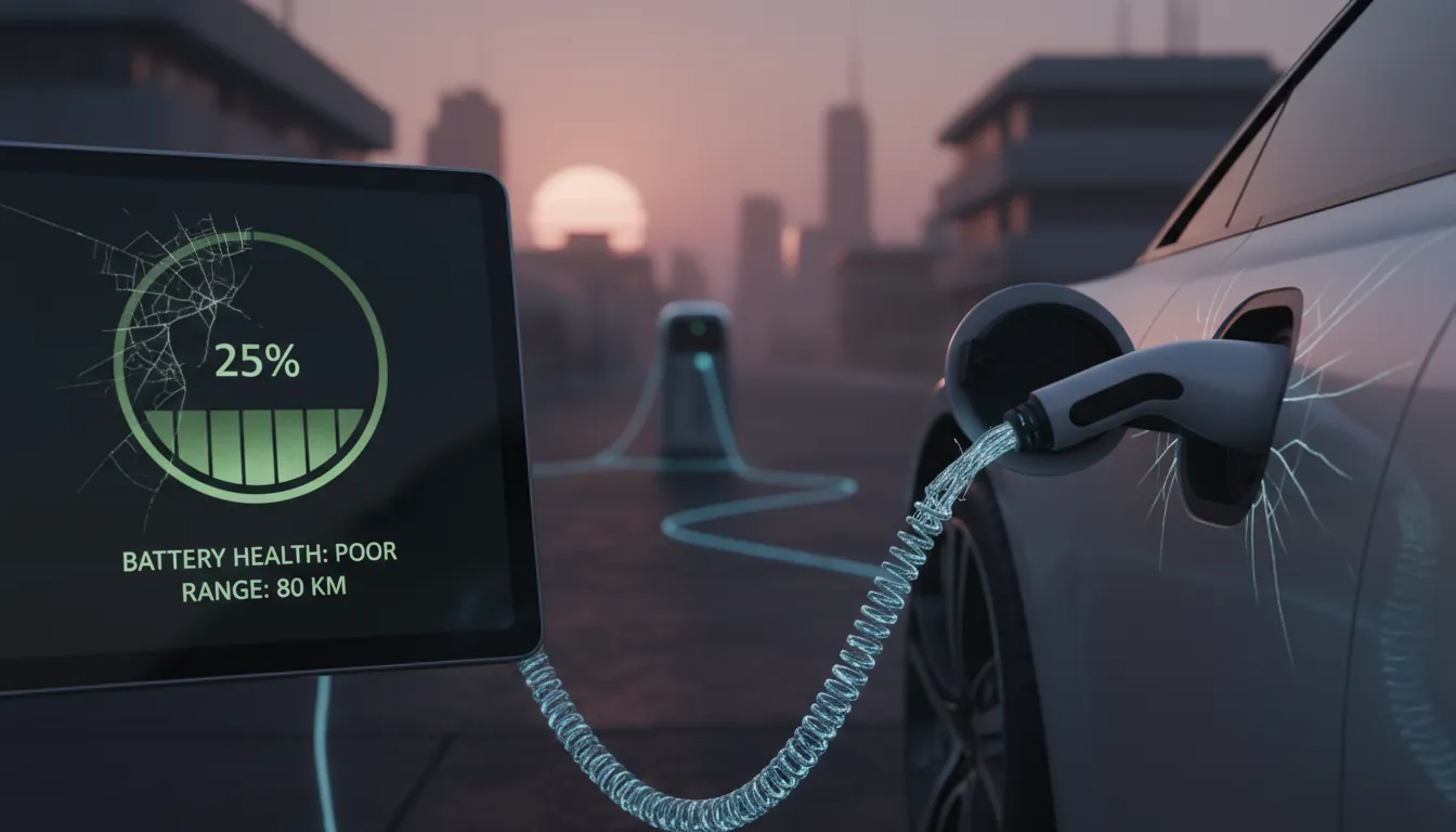 診断機（テスター）を接続して電圧をチェックしている様子。