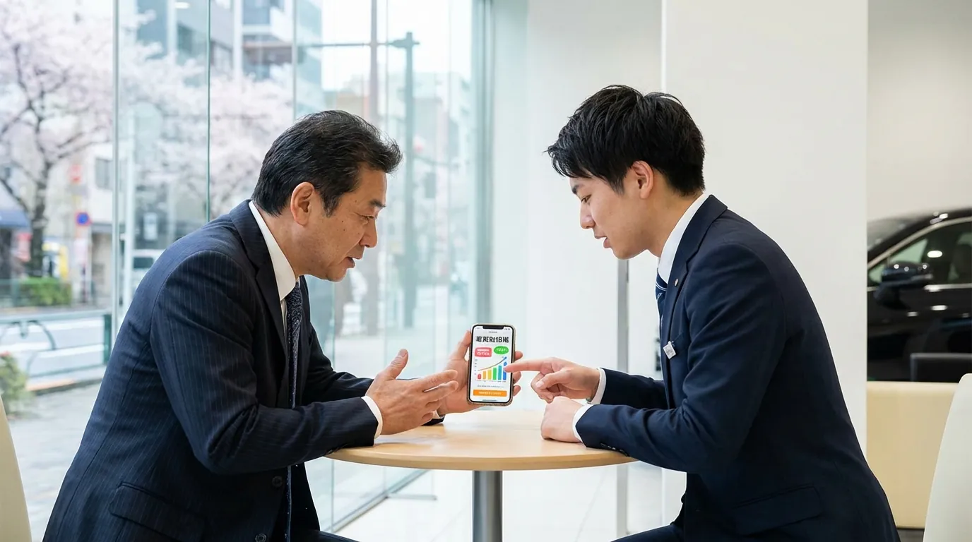 握手をする車買取スタッフとお客様。満足げな表情。