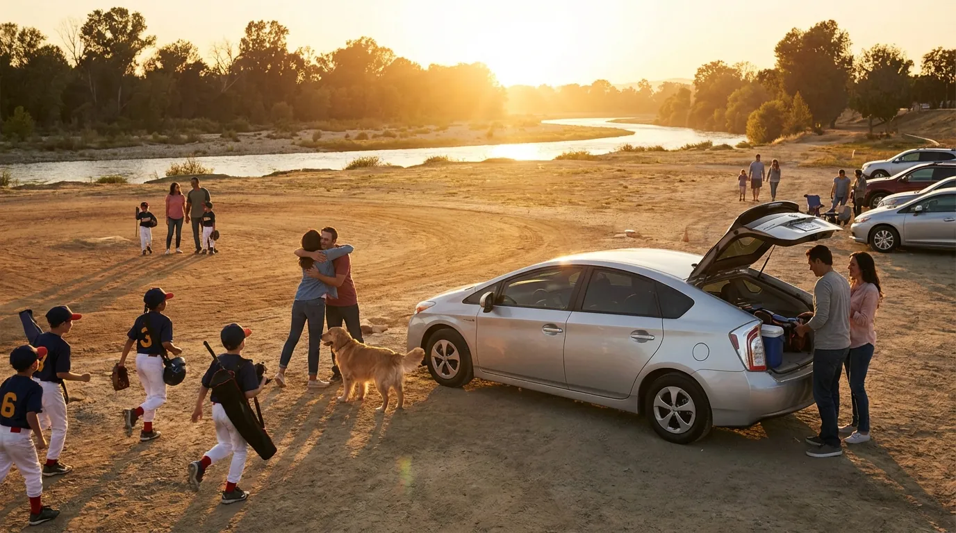 ガレージに眠る車のシルエット。少し埃をかぶっているイメージ。