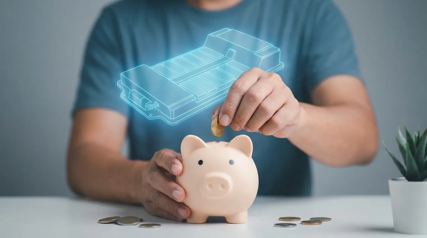 貯金箱（ブタさんなど）にコインを入れている手元