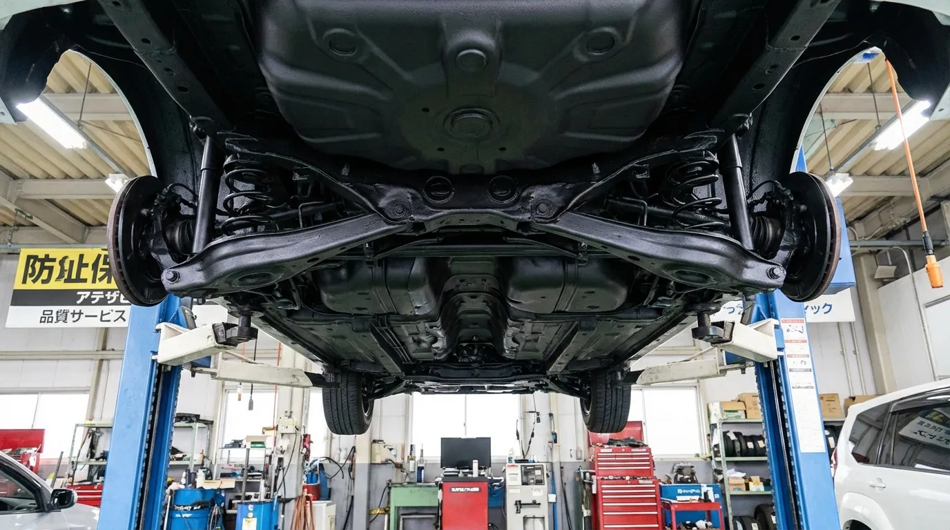 リフトアップされた車の下回り