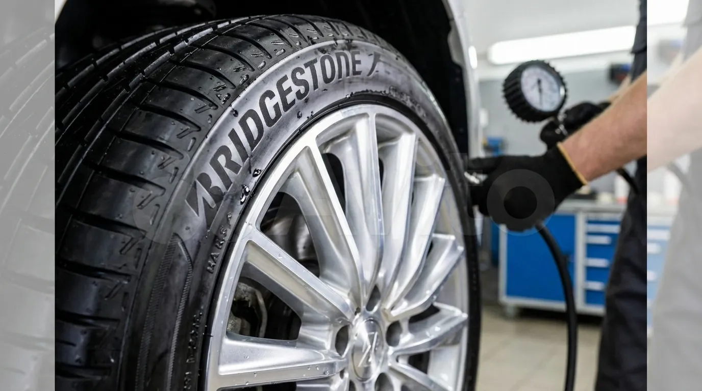 タイヤのサイドウォールに刻印された「BRIDGESTONE」や「YOKOHAMA」のロゴのアップ