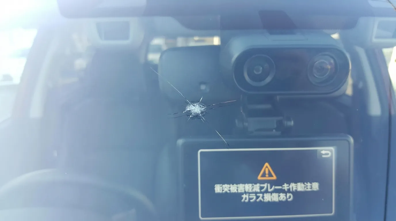 フロントガラスを外側からアップで撮影