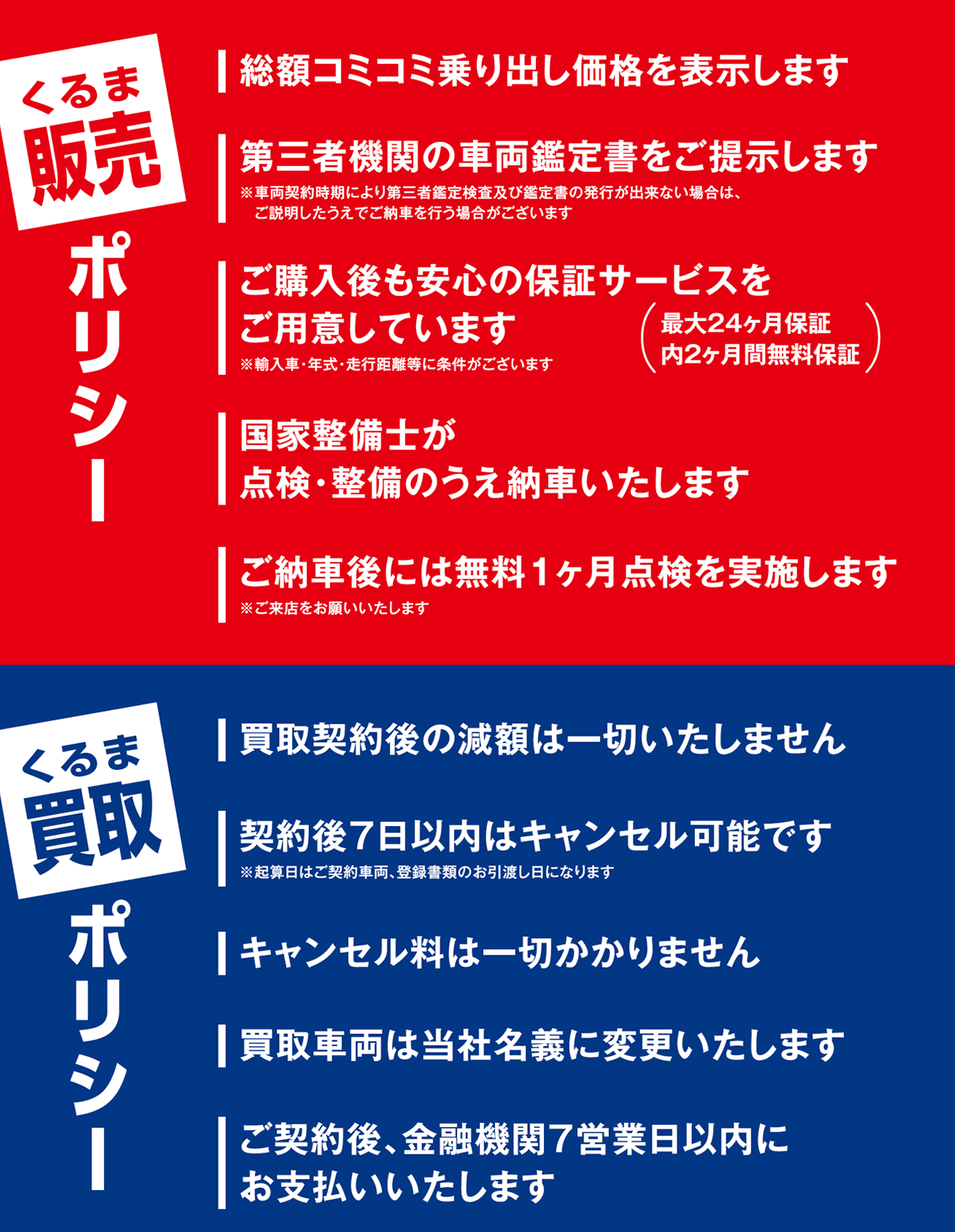 くるま販売・買取ポリシー